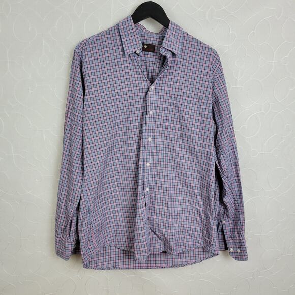 Toscano Mens Shirt Size Medium Blue Pink Plaid Button Down Long Sleeve Collared - Picture 7 of 7